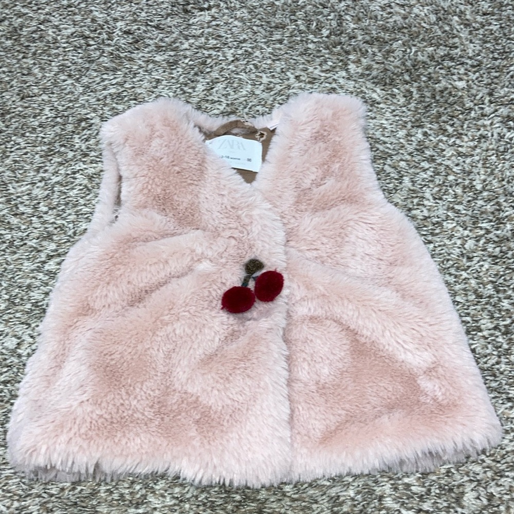 Zara Fuzzy Cherry Vest 12-18 months